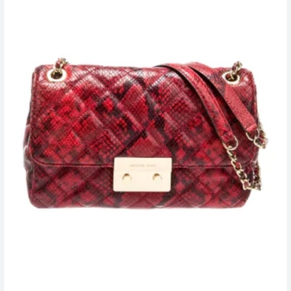 Michael Kors Sloan Quilted Phyton Embossed Leather Large Chain Shoulder Bag - Picture 2 of 13